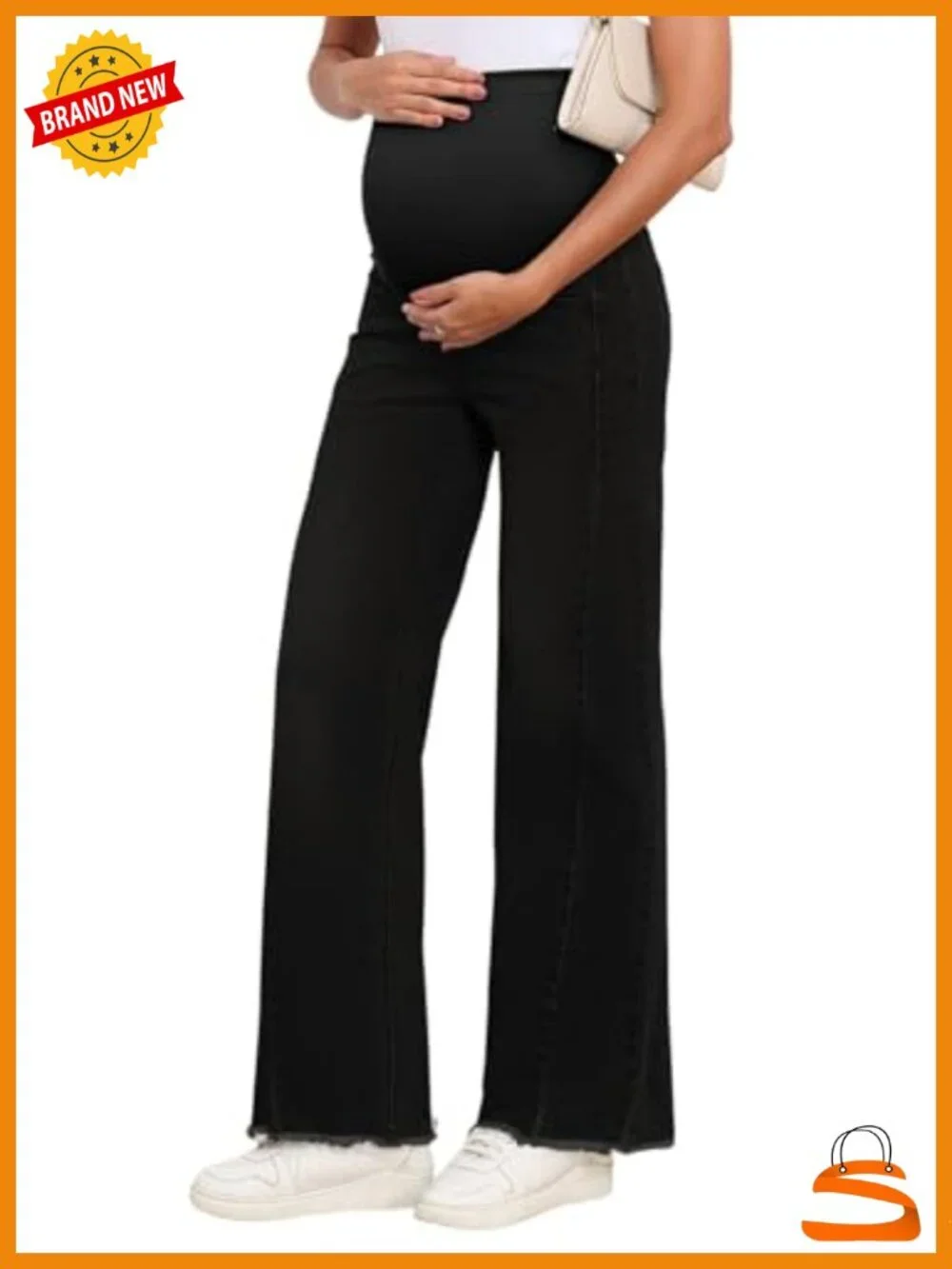 Maternity Straight Leg Ripped Boyfriend Jeans Stretchy Denim